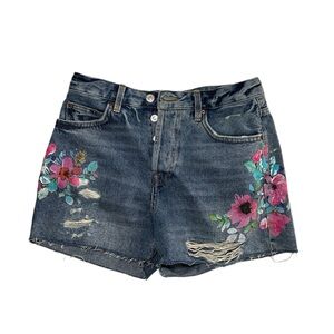 Topshop Moto Ashley Floral Denim shorts